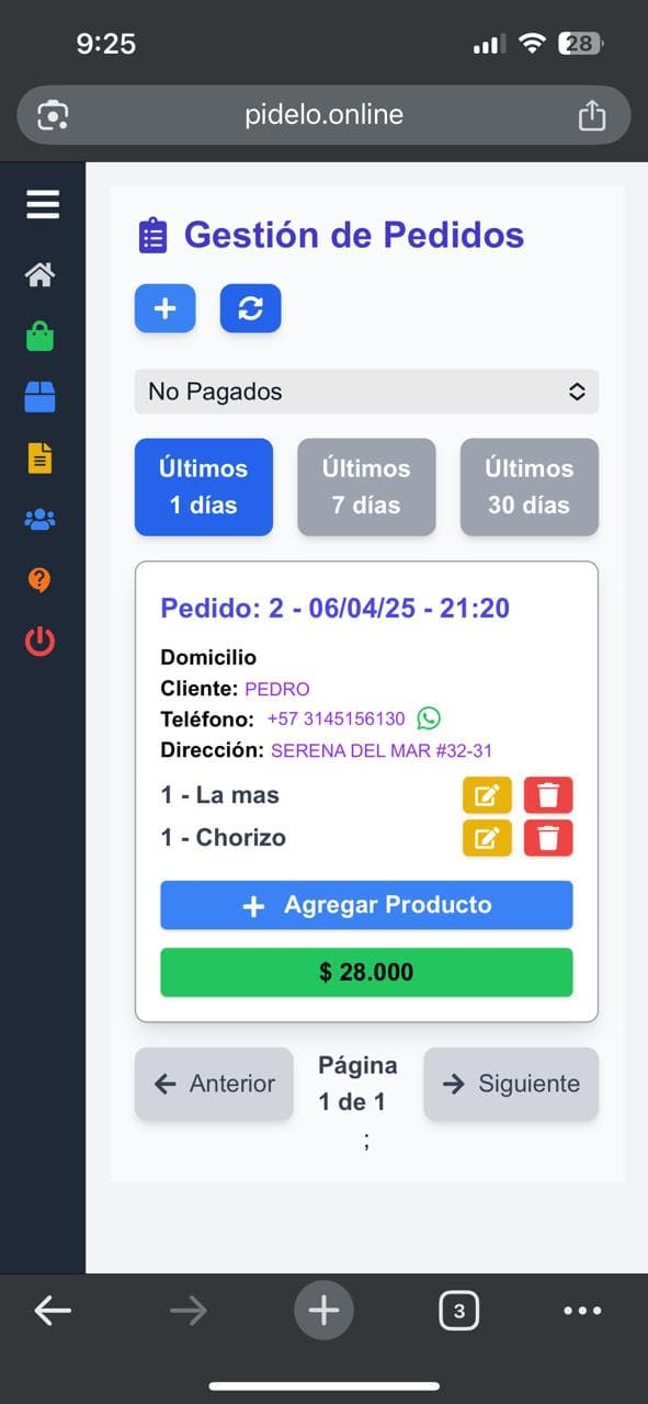 Gestión de pedidos